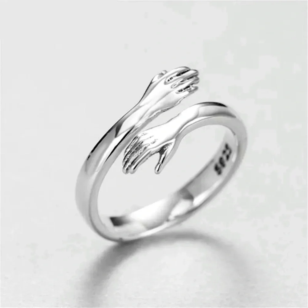 “Bear Hug” Minimalist Cute/Dainty Silver Love Ring